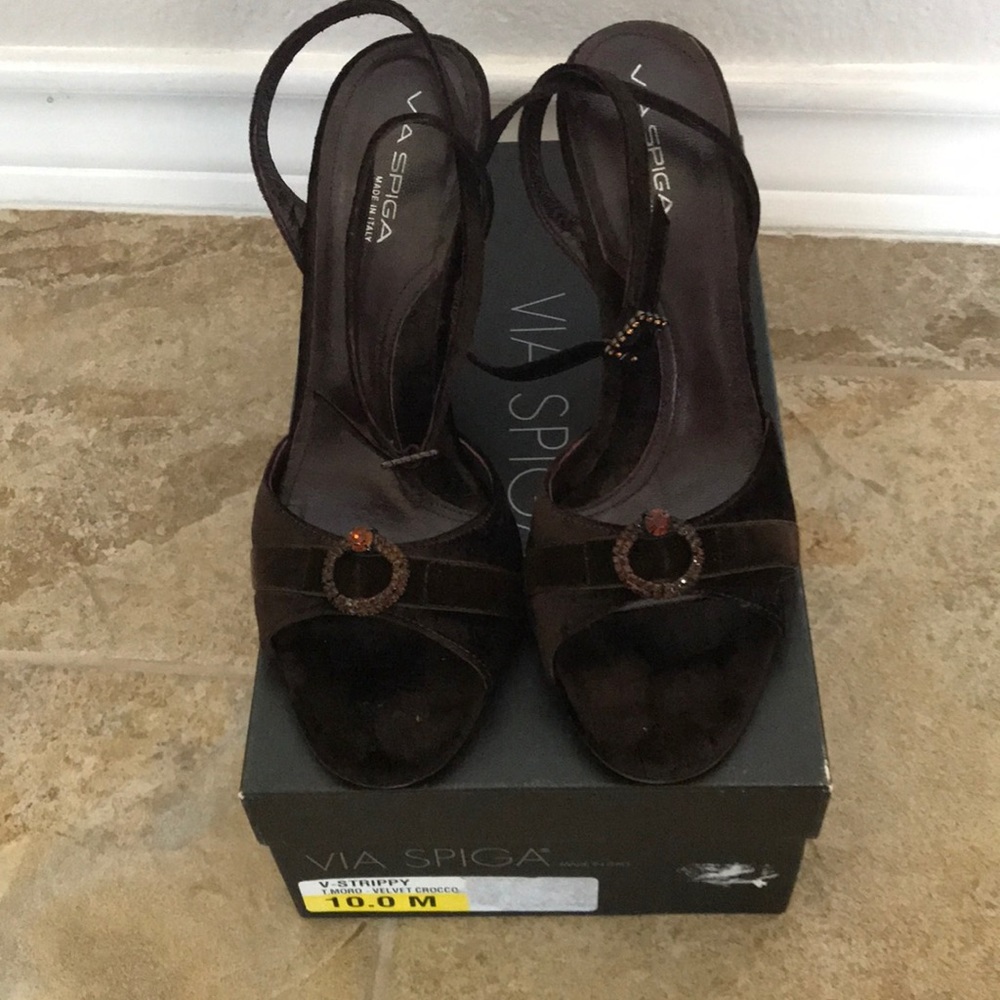 Via Spiga Strappy Velvet Crocco Sandals